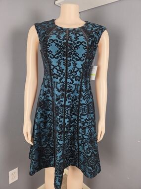 Danny & Nicole Teal Dress with Black Damask Midi